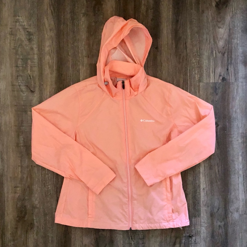 Columbia Orange Packable Hood Rain Jacket Gem